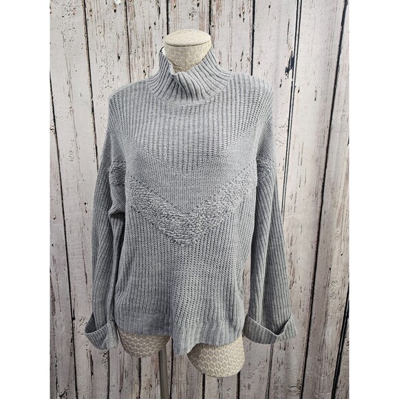 ALK Women's M Express Gray Knit Mock Neck Pullover Sweater W/ Wide Cuff Sleeves - Picture 1 of 8